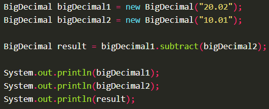 Subtract two BigDecimal values