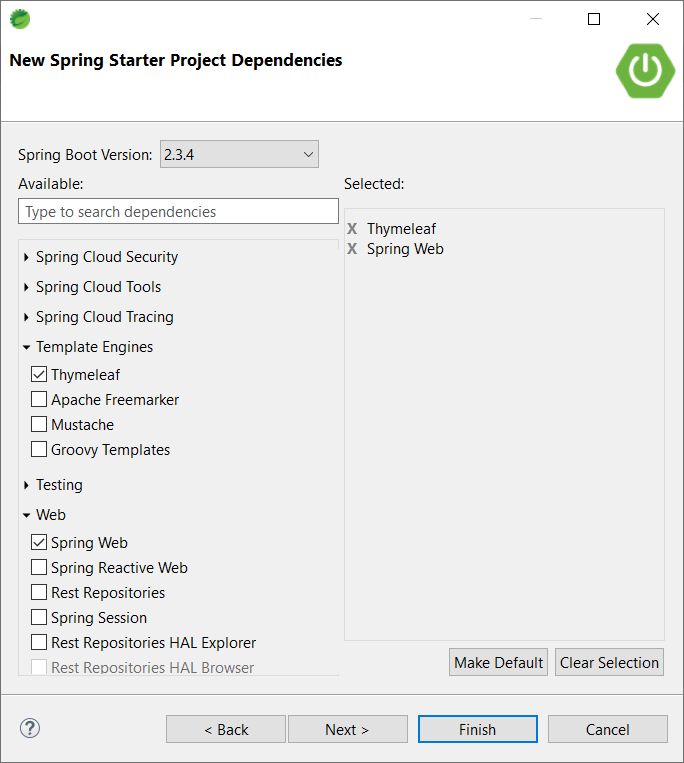 Spring Boot Web Application Export and Download JSON File - Spring Starter Project Dependencies