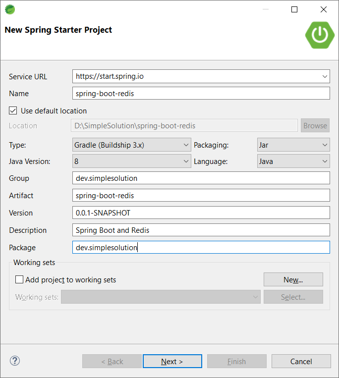 Spring Boot Starter Data Redis for Data Storage on Redis Server - Create Project