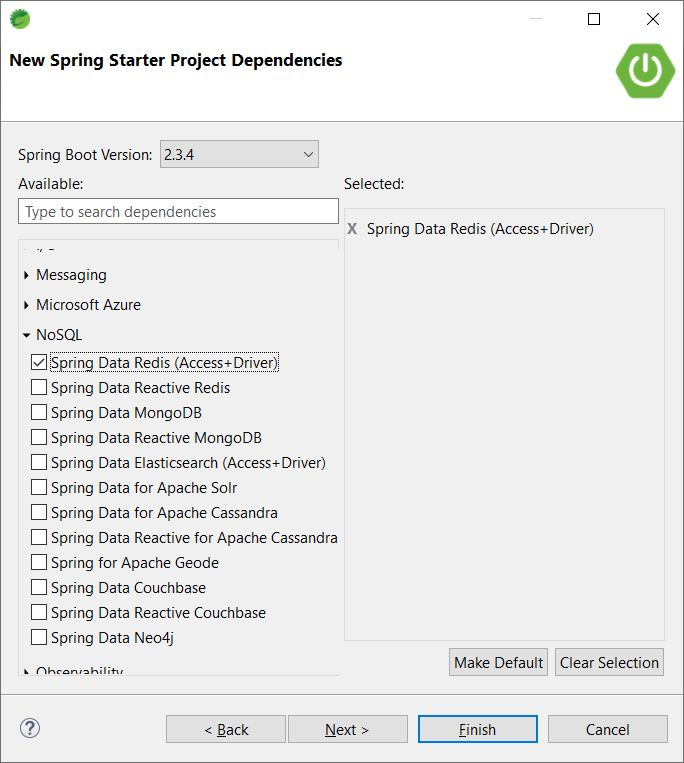 Spring Boot Starter Data Redis for Data Storage on Redis Server - Add Dependencies