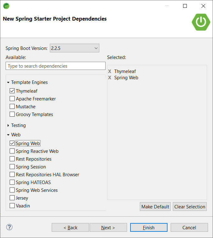 Spring Boot Web Upload File - New Spring Starter Project Dependencies