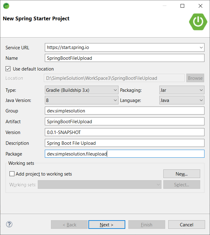 Spring Boot Web Upload File - New Spring Starter Project