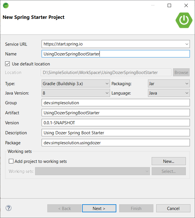 Using Dozer Spring Boot Starter New Spring Starter Project